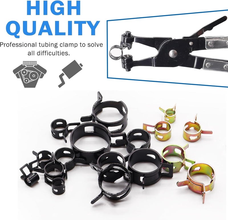 Tnisesm 210Pcs 6-25mm Spring Band Hose Clamps Assortment kits with Swivel Flat Hose Clamp Plier, Spring Band Type Fuel Line Silicone Vacuum Hose Steel Clamp,Low Pressure Air Clip Clamp - Image 4